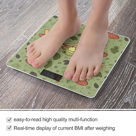 Frogs and Mushrooms Bathroom Scale Rounded Smart Scale for Body Weight Automatic Power On/Off Weight Scales Accurate Bathroom Digital Scales for Pet Home Bedroom Kitchen