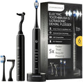 Electric Toothbrush and Flosser Combo | 2-in-1 Sonic Cleaning &amp No-Mess Mechanical Floss | 5X Faster Deep Clean | 6 Modes | 2 Toothbrush Heads + 50 Replacement Floss Heads [Black]