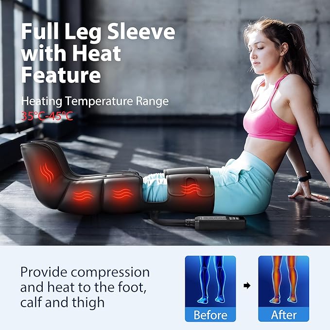 CINCOM Leg Massager with Heat and Compression Air Compression Boots for Leg Calf &amp Foot Recovery Edema Relief