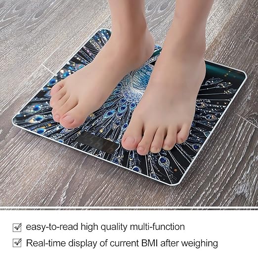 Digital Bathroom Scale for Body Weight Scale with Bright LCD Display High Accuracy Step-On Technology Auto On/Off Crystal Peacock Digital Scales 400 Lbs /180kg