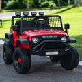 12V 7AH 4WD Kids Ride-On Truck Electric Off-Road Car with Remote &amp Pedal Control LED Lights Music USB Safety Belt 4-Wheel Suspension Adjustable Speeds Outdoor Gift for Boys Girls Red