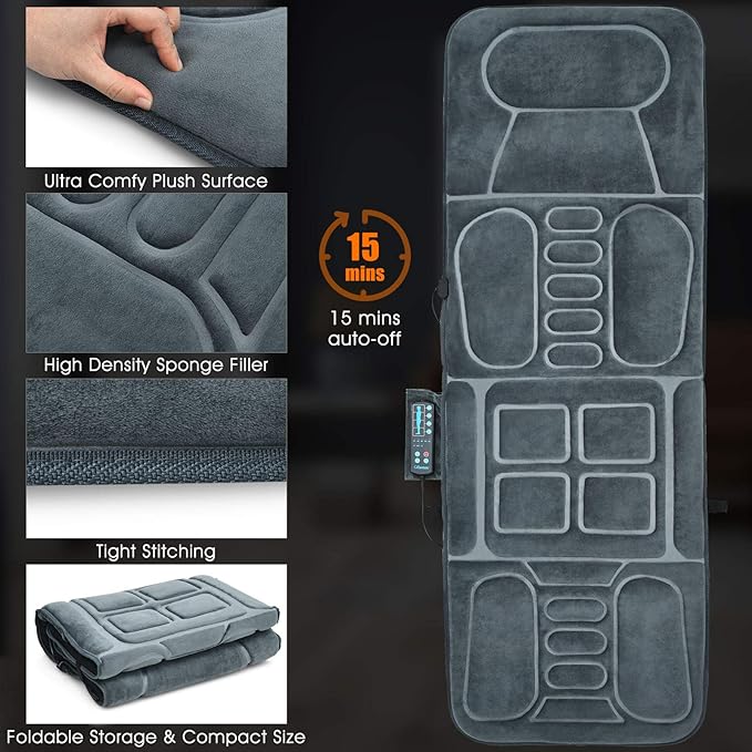 ERGOMASTER Massage Mat with 10 Vibrating Motors Heating Pad Full Body Massager Pad Cushion for Relieving Neck Back Waist Legs (Massager mat-fi01)