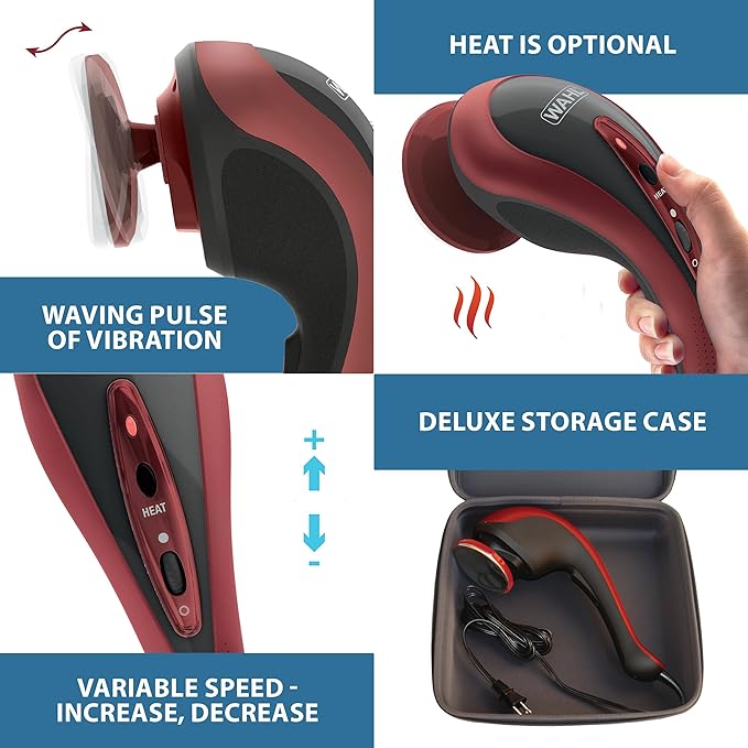 Wahl Clipper Deluxe Heated Therapy Corded Handheld Rotary Massage Kit 8 Unique Attachments for Back Neck Leg Hand Massage FSA Eligible Model 4344
