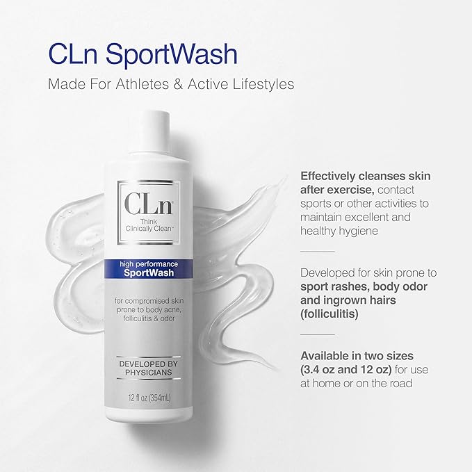CLn® SportWash – High-Performance Sport Body Wash For Men &amp Women Prone to Body Odor Foot Odor Ringworm Folliculitis &amp Back Acne Fragrance-Free &amp Paraben-Free 12 fl. oz.