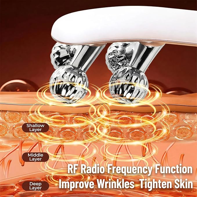 Face Massager and Neck Massager for Women 8-Roller EMS Facial Massager Tool Face Roller with Red Blue Light Electric Lymphatic Drainage Massager Face for V-Line Contouring and Skin Firming