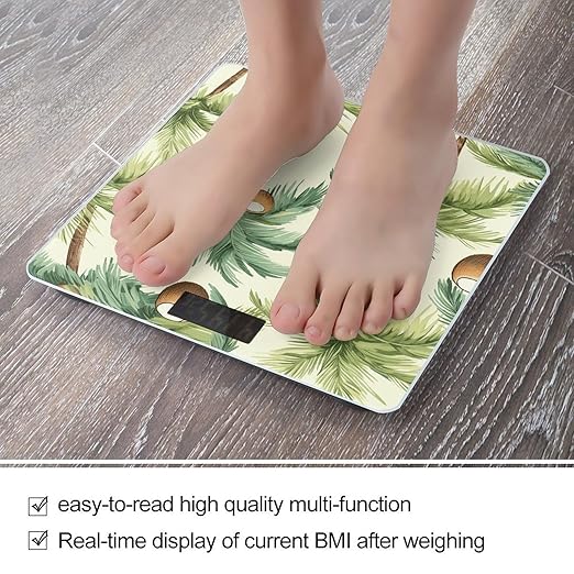 Summer Coconut Tree Scale for Body Weight Accurate Digital Bathroom Scale Toughened Glass High Precision Scales Smart Weight Scales with Large LCD Backlight Display Weighing Machine