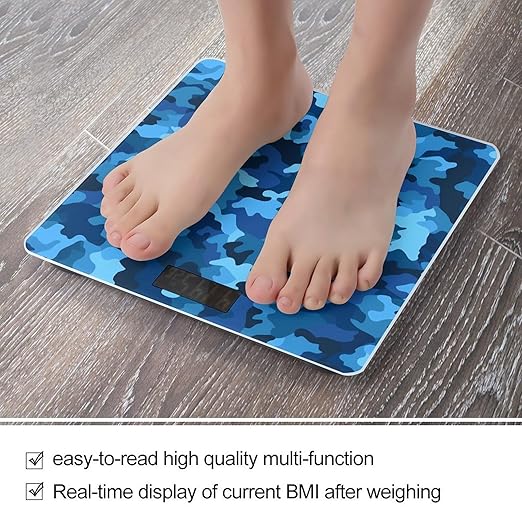 Blue Camo Scale with LCD Precision Weighing Scales Sturdy Tempered Glass Weight Scales Easy-to-Read Anti-Slip Weight Digital Bathroom Scale for Daily