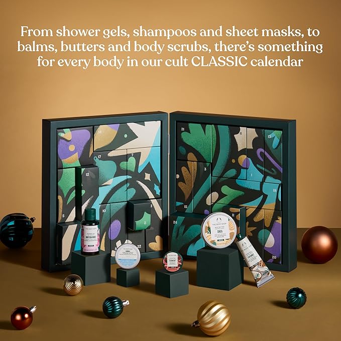 The Body Shop Classic Beauty Advent Calendar- 24 Piece Gift Set Includes Creams &amp Gels for Shower &amp Body Hand Balms and More