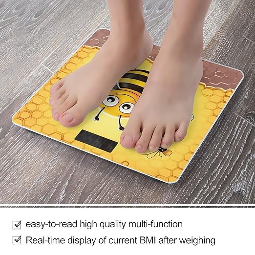 Bee on The Square Bathroom Scale Large LCD Backlight Display Digital Scale Rounded Corners Body Scales Automatic Power On/Off Bathroom Scales for Home Bedrooms