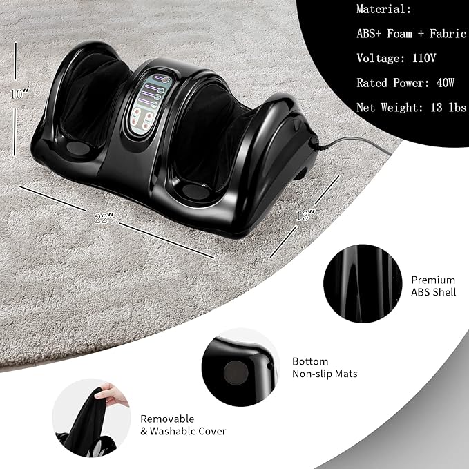 WELLHUT Foot Massager Machine Shiatsu Foot and Calf Massager for Ankle Calf Leg Arm Shiatsu Kneading Rolling Feet Massager Machine Gifts for Men and Women Black