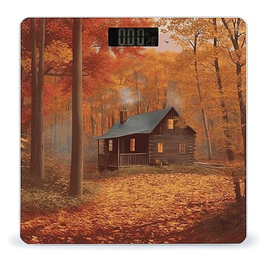 Autumn Woods Cabin Scale for Body Weight Anti-Slip Tempered Glass Digital Bathroom Scales Clear LCD Display Weighing Scale Safe Rounded Corners Smart Scales