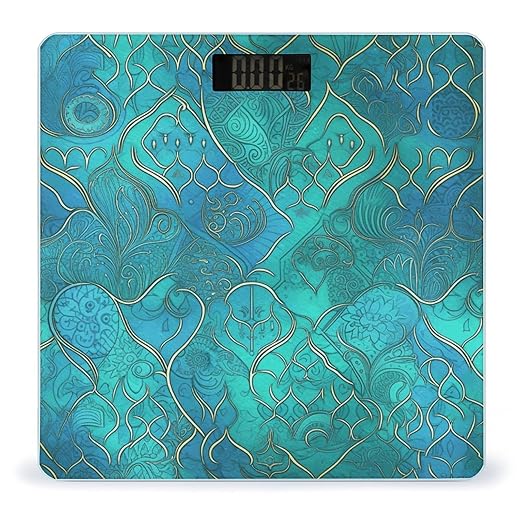 Turquoise Pattern Scale with LCD Precision Weighing Scales Sturdy Tempered Glass Weight Scales Easy-to-Read Anti-Slip Weight Digital Bathroom Scale for Daily