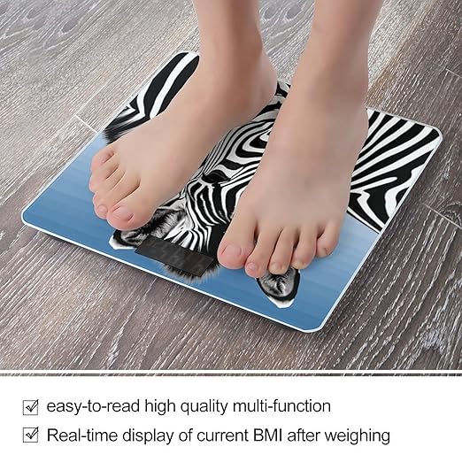 Zebra Digital Bathroom Scale for Body Weight with High Precision Digital Weighing Scale with BMI Clear LCD Display and Step-On Measures Weight Up to 180kg