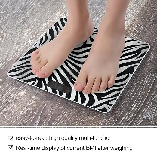 Zebra Print Bathroom Scale Weight Scale for Body WeightHighly Accurate Digital Weighing Machine Clear LED Display Digital Bathroom Body Scale 400lb/182kg