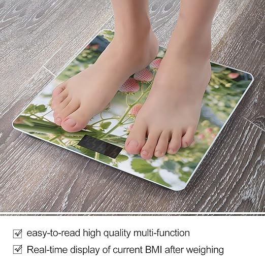 Pink Strawberry Weight Scale Cute Bathroom Scale for Body Highly Accurate Digital Weighing Machine for People Compact LCD Display Scales with Sturdy Toughened Glass Scales