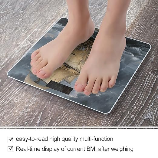 Ancient Sailing Ship in Storm Bathroom Scale for Body Weight Bathroom Digital Electronic Weighing Scale with Back Lit LED Display Sturdy Tempered Glass Weight Watchers Scales 400lb