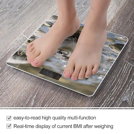 Cute Otter Weight Scale Large Digital Bathroom Scales with Bright LED Display Non Slip Digital Scale and Step On Fashion Weighing Machine for Body