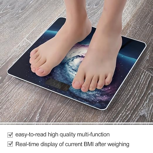 Space Galaxy with Telescope Bathroom Scale Automatic Power On/Off Body Scales LCD Backlight Display Square Digital Scale Rounded Corners Bathroom Scales for Home Bedrooms