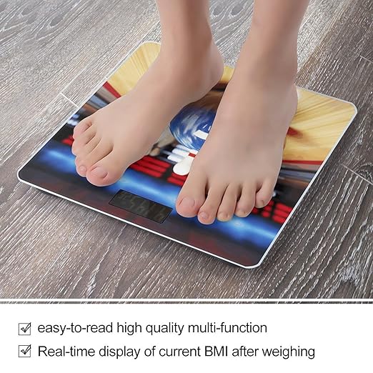 Bowling Scale for Body Weight Safe Rounded Corners Tempered Glass Digital Bathroom Scale LED Display 400lb Capacity Weight Scales with High Precision Sensors