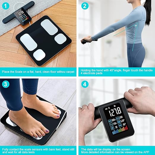 8-Electrode Smart Body Fat Scale with Handle 28 Body Metrics Segmental Measurements for Arms/Legs/Torso for Arms/Legs/Torso Large Display App Sync 180kg/400lbs