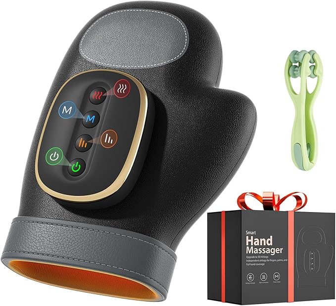 WUX Hand Massager with Heat Compression Relief 3 Massage 4 Temperatures 5 Compression Models Therapy Glove Arthritis &amp Wrist Carpal Tunnel Muscles Pressure Point Therapy Ideal Gifts for Women/M