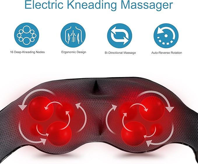 Shiatsu Neck and Back Massager Electric Shoulder Massager with Heat Deep Tissue Kneading Massage for Pain Relief Idea Gifts (NOT Cordless)