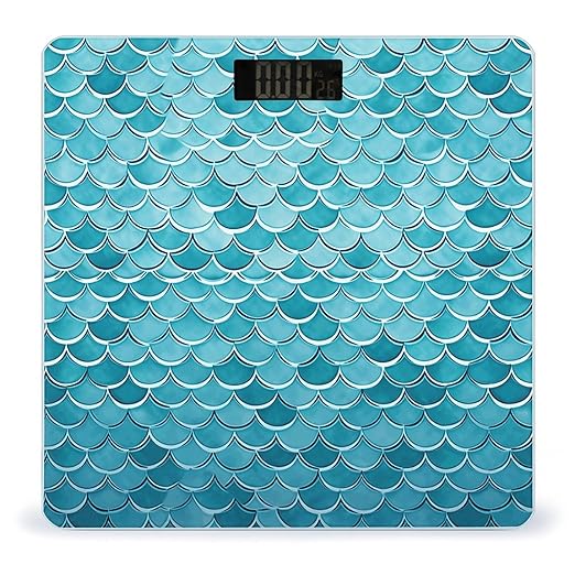 Blue Waves Squama Mermaid Scale Bathroom Scale for Body Weight LCD Display Digital Bathroom Scale Tempered Glass Bathroom Weight Scales Fashion Smart Scales for Home Bedroom 400 Lb