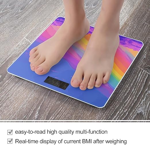 Rainbow Aesthetic Weight Scale Digital Electronic Scales Bathroom Scale Larg LCD Backlight Display High Precision MeasurementsTempered Glass