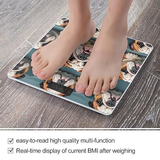 Funny English Bulldog Scale for Body Weight Accurate Digital Bathroom Scale Toughened Glass High Precision Scales Smart Weight Scales with Large LCD Backlight Display Weighing Machine