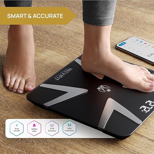 INEVIFIT SMART Body Fat Scale Highly Accurate Bluetooth Digital Bathroom Body Composition Analyzer Measures Weight Body Fat Water Muscle BMI Visceral Fat &amp Bone Mass for Unlimited Users