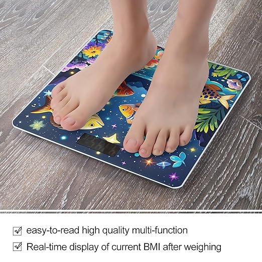 Starry and Fish Scale for Body Weight Digital Bathroom Scale Toughened Glass High Precision Scales for Body Weight with Large LCD Backlight Display Weight Scales