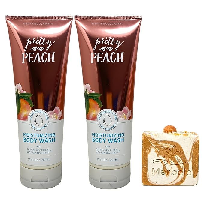 Bath &amp Body Works Pretty As a Peach 2 Moisturizing Body Washes with a Peach Gardenia Bar Soap