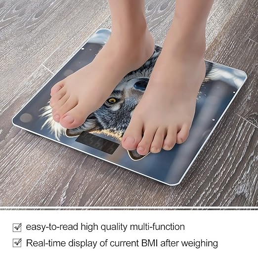 Cute Wolf Scale for Body Weight Accurate Digital Bathroom Scale Toughened Glass High Precision Scales Smart Weight Scales with Large LCD Backlight Display Weighing Machine