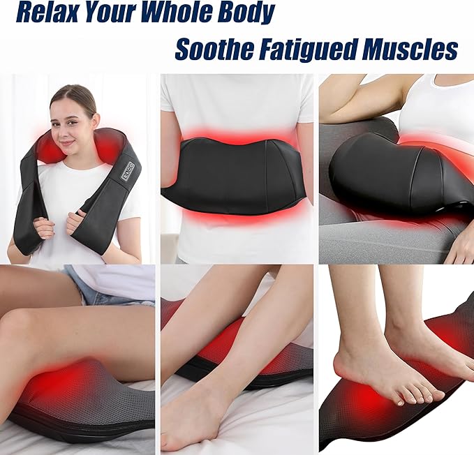 Shiatsu Neck and Back Massager with Heat Electric Deep Tissue Kneading Neck and Shoulder Massage Best Gifts for Women Men Mom Dad Mothers Fathers Day Birthday Gift (NOT Cordless)