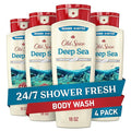 Old Spice Cleansing Body Wash for Men 24/7 Shower Fresh with Lasting Scent Exfoliate &amp Cleanse Gentle on Skin Vitamin B3 Deep Sea with Ocean Waves + Kelp Scent 18 oz (Pack of 4)