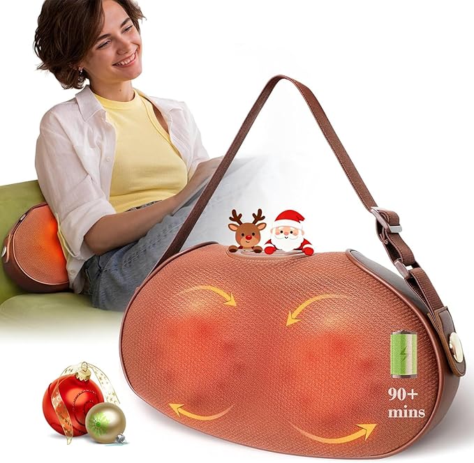 Shiatsu Back Massage Pillow with Heat Cordless Lower Back Massager for Pain Relief Deep Tissue Portable Kneading Massage for Back and Neck Gifts for Mom Her Him Women