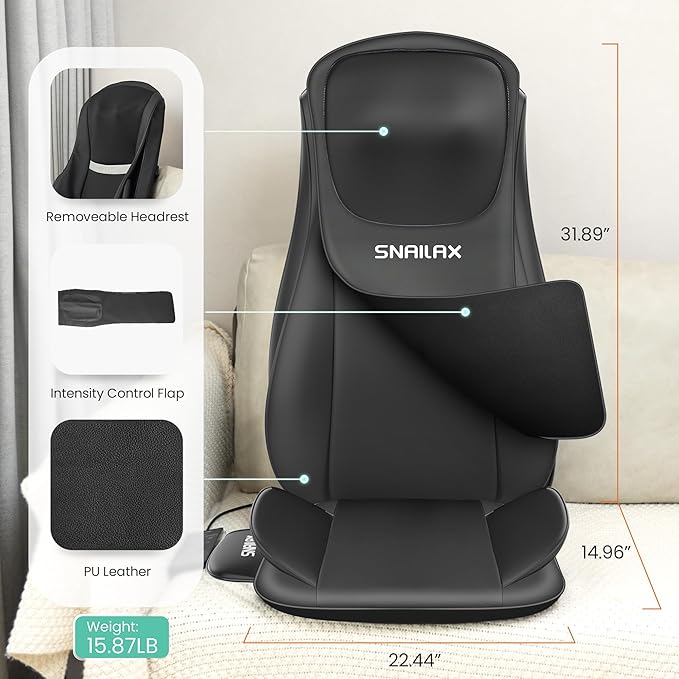 Snailax Shiatsu Neck and Back Massager with Heat Chair Massager with Compression Full Body Massage Chair Pad Seat Massager Gifts