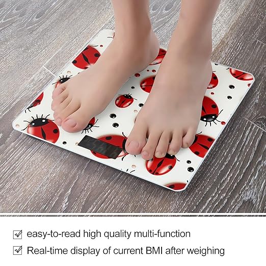 Red Ladybug Weight Scale Large Bathroom Scales Digital Weight with Bright LED Display Non Slip Automatic Weighing Scale Fashion Weighing Machine for Body