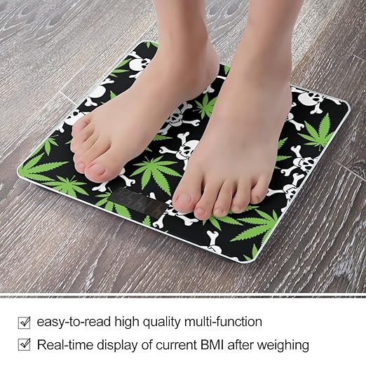 Marijuana Weed Skull Crossbones Green White Black Smart Square Scale with Digital Display for Bathroom Scale