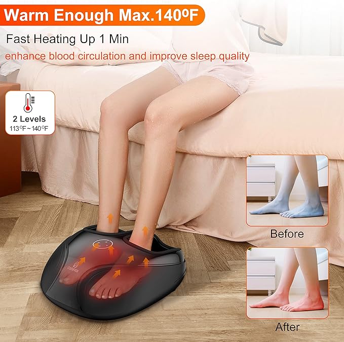 COMFIER Shiatsu Feet Massager MachineBirthday Gifts for Men&ampWomenFoot Massager with HeatKneading Rolling Compression for Plantar FasciitisNeuropathy Fits up to Men Size 12 for Home Office Use