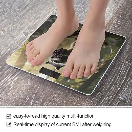 Raccoon Weight Scale Large Digital Bathroom Scales with Bright LED Display Non Slip Digital Scale and Step On Fashion Weighing Machine for Body