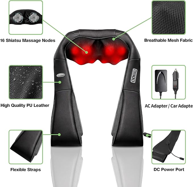 cotsoco Neck MassagerShiatsu Shoulder and Back Massager with Heat Electric Deep Tissue Massage Pillow for Body Muscle Pain ReliefBest Gifts Mom Dad Women MenHome Office Car Use