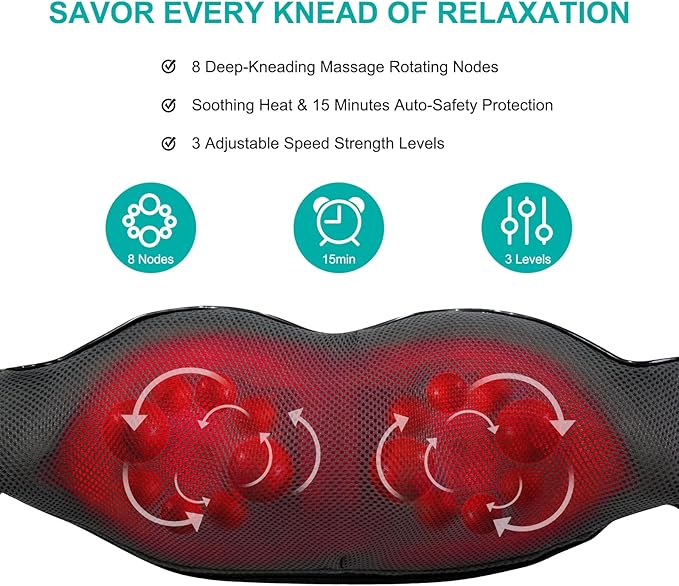 Shiatsu Back and Neck Massager with Heat Deep Tissue Kneading Back Massager for Pain Relief