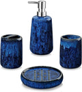 vancasso Blue Bathroom Accessories Set Ceramic Soap Dispenser and Toothbrush Holder Sets Stoneware 4 Pcs Bathroom Sink Set for Modern Home Decor Series Starry