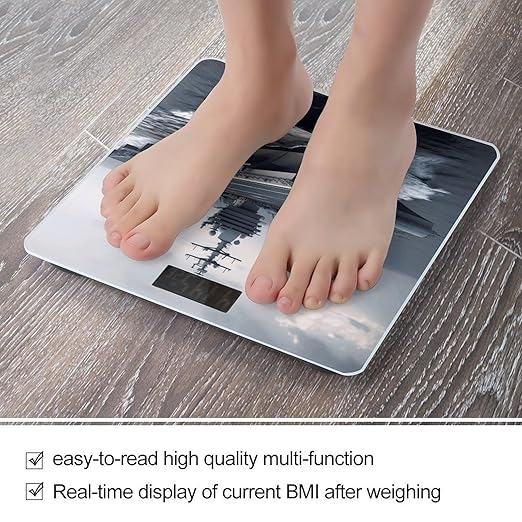 Aircraft Carrier Scale for Body Weight Safe Rounded Corners Tempered Glass Digital Bathroom Scale LED Display 400lb Capacity Weight Scales with High Precision Sensors