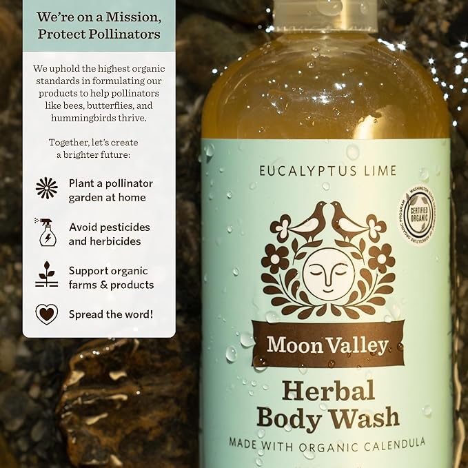 Herbal Body Wash Eucalyptus Lime by Moon Valley All Natural Ingredients No Parabens Vegan Moisturizing Essential Oils Two Pack