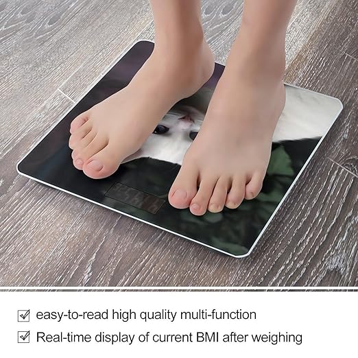 White Cat Scale for Body Weight Highly Accurate Digital Bathroom Scale Sturdy Tempered Glass Weighing Scales with LCD Display Fashion Body Fat Smart Scales 400lb