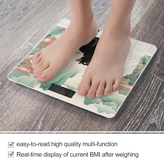 Black Cat Watch Dragonfly Scale for Body Weight Sturdy Tempered Glass Weighing Scales with LCD Display Accurate Digital Bathroom Scale Convenient Body Fat Smart Scales Easy Read