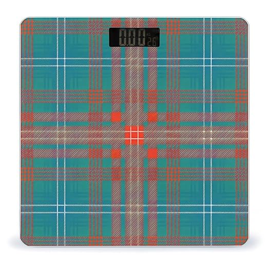 Digital Glass Plaid Orange Turquoise Check TartanBathroom Scale Scale for Body Weight Digital Bathroom Weighing Machine Battery Powered Measures Weight Up to 400 Lb Capacity