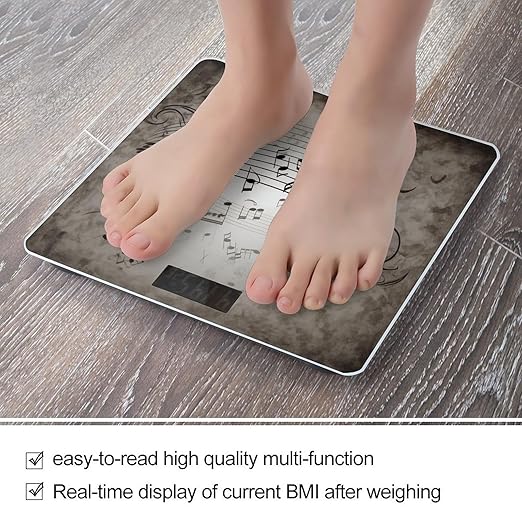 Music Note Wall Scale for Body Weight Anti-Slip Tempered Glass Digital Bathroom Scales Clear LCD Display Weighing Scale Safe Rounded Corners Smart Scales